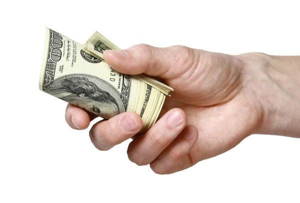 Mail hand holds dollar bills — Stock Photo, Image