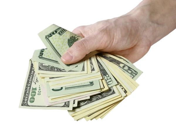 Mail hand houdt dollarbiljetten — Stockfoto