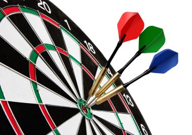 Colorful darts hitting a target clipart