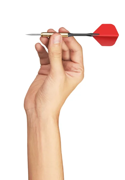 Red dart in hand — Stock Photo, Image
