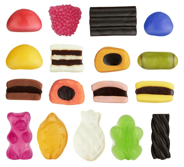 Sortimento de doces coloridos isolados — Fotografia de Stock