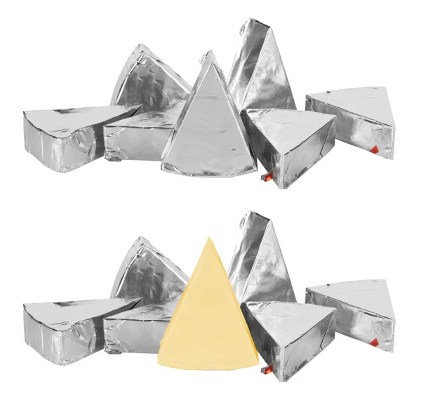 Trozo de queso en papel de aluminio — Foto de Stock