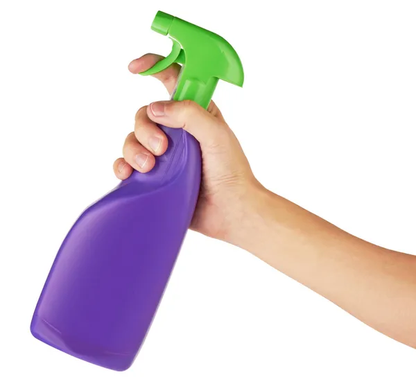 Spray bottle in hand — Stock Photo, Image
