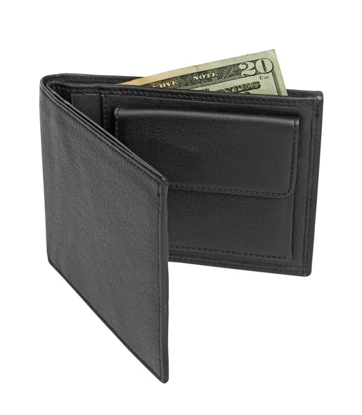 Portafoglio in pelle nera con soldi — Foto Stock