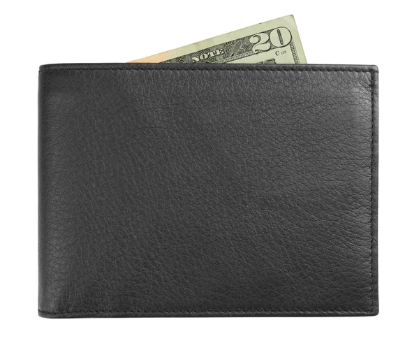 Czarny skórzany portfel z pieniędzmi — Zdjęcie stockowe