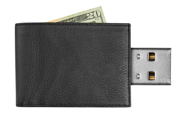 Black leather wallet with USB connector — Stock Photo, Image