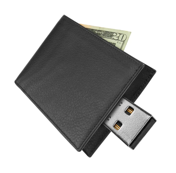 Черный кожаный бумажник с разъемом USB — стоковое фото