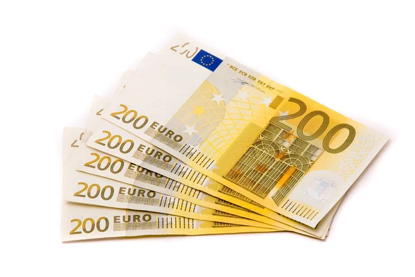 在白色背景下孤立的欧元钞票 — 图库照片