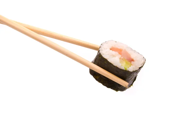Sushi z pałeczkami na białym tle na białym tle — Zdjęcie stockowe