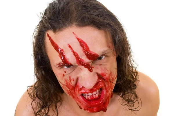 stock image Cannibal maniac with blood on face