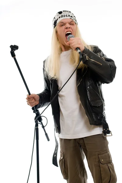 Cântăreț rock pe un fundal alb — Fotografie, imagine de stoc