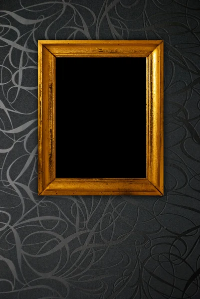 Zlatý rám na černé vinobraní tapety pozadí — Stock fotografie
