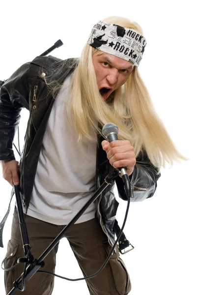 Rocková hvězda zpěváka na bílém pozadí — Stock fotografie
