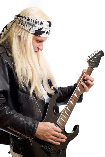 Rock sterren gitarist op een witte achtergrond — Stockfoto