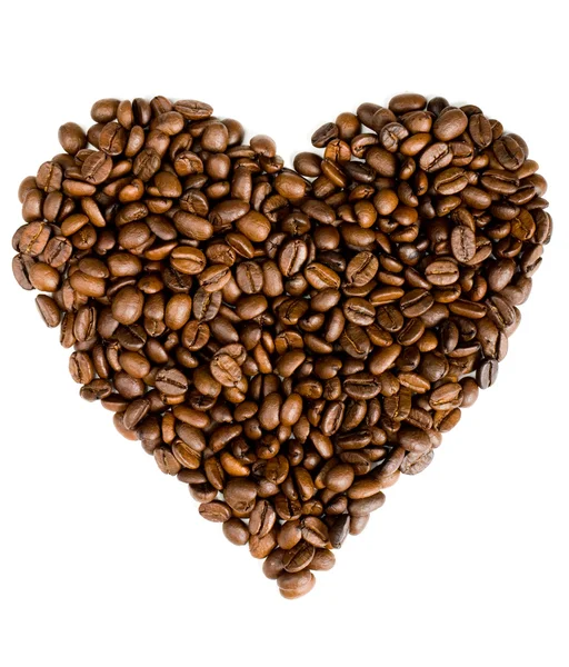 stock image Roasted coffee beans in the shape of the heart on white backgrou