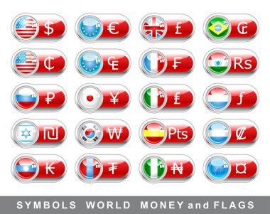 Set International currency symbols and flags clipart