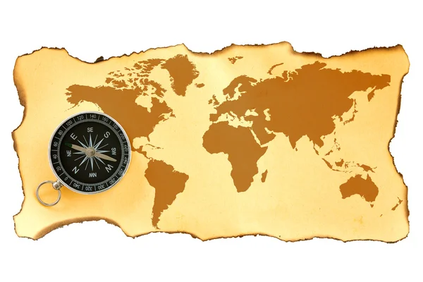 Старая карта и компас — стоковое фото