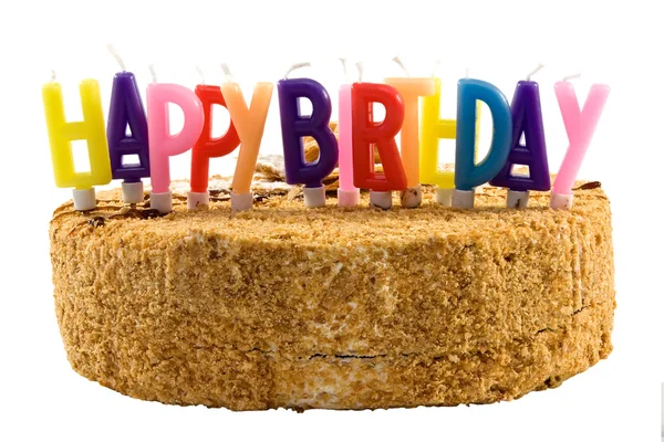 Doğum günü pastası ile renkli mumlar — Stok fotoğraf