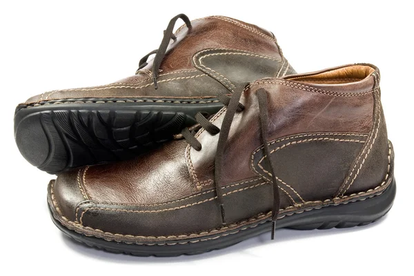 Mužské hnědé kožené boty — Stock fotografie