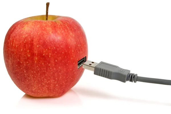 Jabłko i usb typu plug — Zdjęcie stockowe