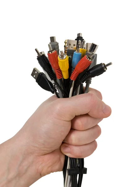A kéz különböző kábelek — Stock Fotó