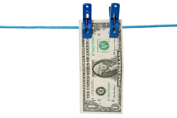 Un dólar colgado en un tendedero — Foto de Stock