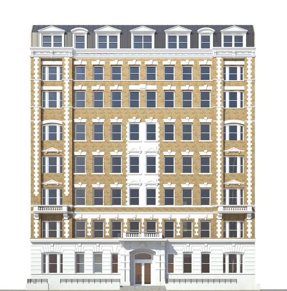 Building viewed from front elevation on white background — Stock Photo, Image