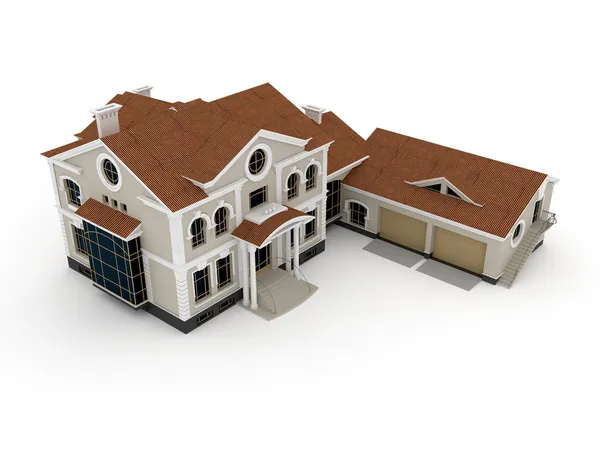 3D-huis geïsoleerd op witte achtergrond — Stockfoto