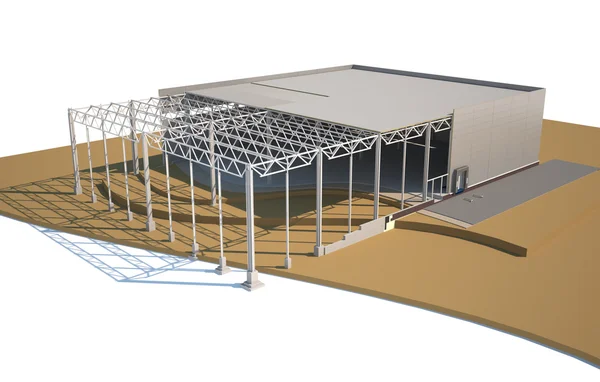 Arquitetura modelo armazém mostrando estrutura do edifício — Fotografia de Stock