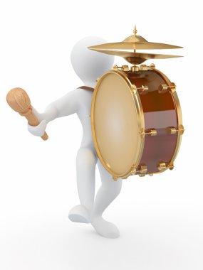 Man with drum and drumstick. 3d clipart