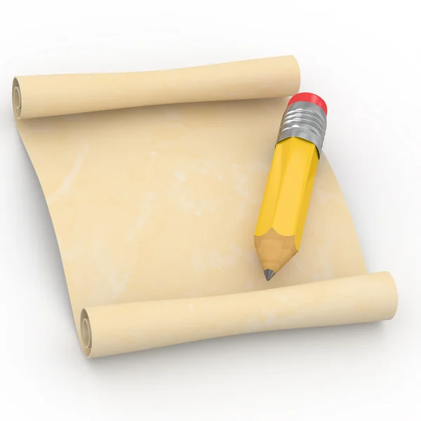 Pergamena e matita. 3d — Foto Stock