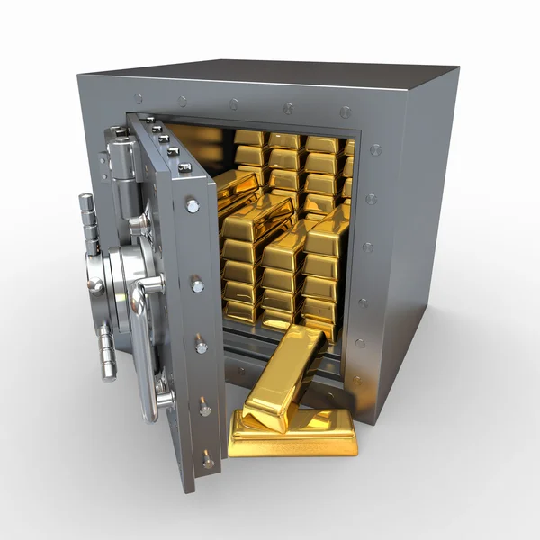 Pilha de lingotes dourados no cofre do banco — Fotografia de Stock