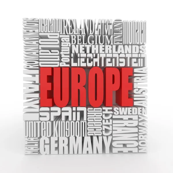 A Europa. Caixa do nome dos países europeus — Fotografia de Stock