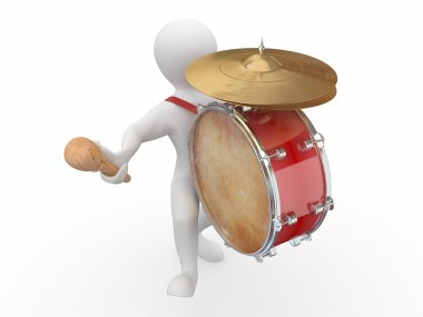 Man with drum and drumstick. 3d clipart