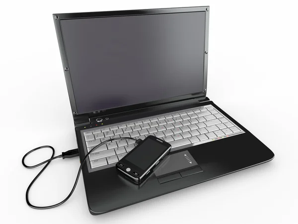 Collegati. Concetto di laptop e telefono cellulare . — Foto Stock