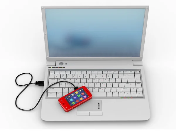 Conectar. Conceito de laptop e telefone celular . — Fotografia de Stock