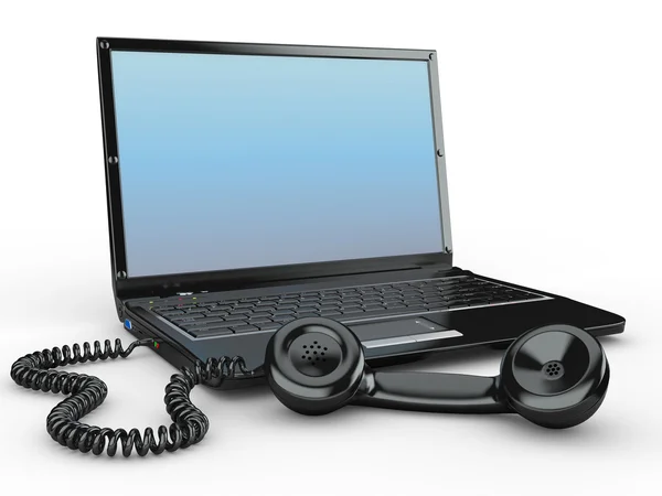 Laptop with old-fashioned phone reciever. 3d — Stock Photo, Image