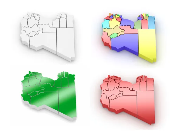Mapa tridimensional da Líbia sobre fundo branco isolado — Fotografia de Stock