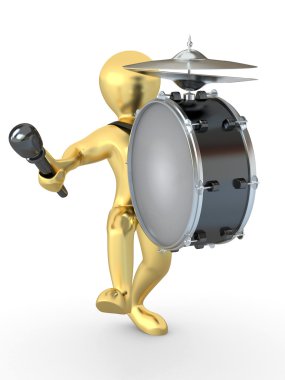 Man with drum and drumstick. 3d clipart