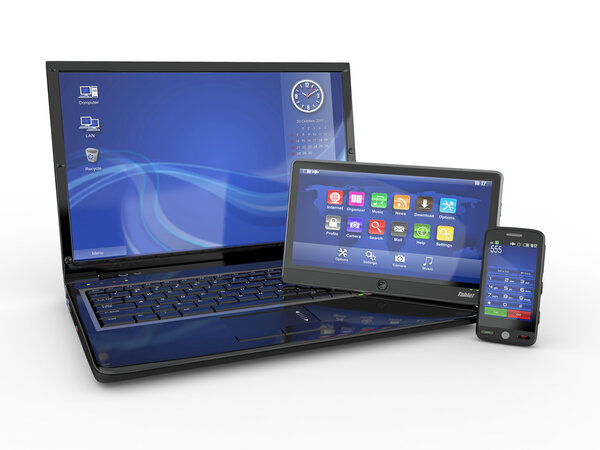 Electronics. Laptop, mobile phone and tablet pc