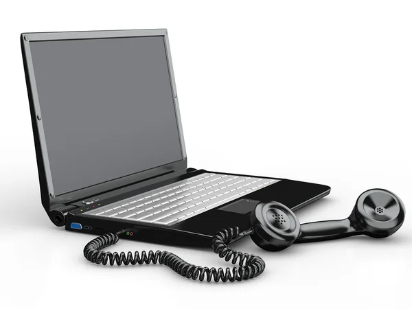Laptop com recipiente de telefone antiquado. 3d — Fotografia de Stock