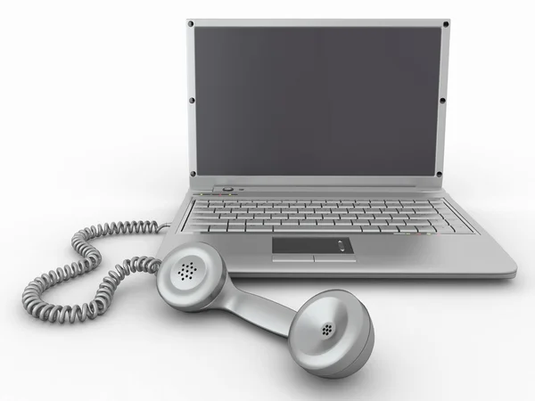 Laptop with old-fashioned phone reciever. 3d — Stock Photo, Image