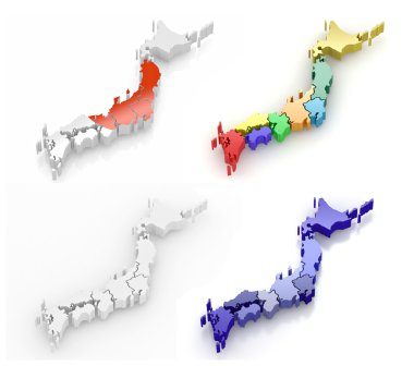 Map of Japan. 3d clipart