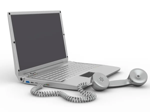 Laptop com recipiente de telefone antiquado. 3d — Fotografia de Stock