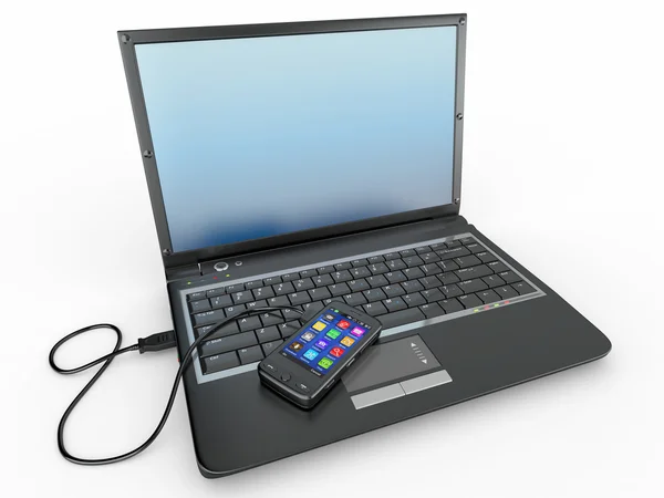 Collegati. Concetto di laptop e telefono cellulare . — Foto Stock