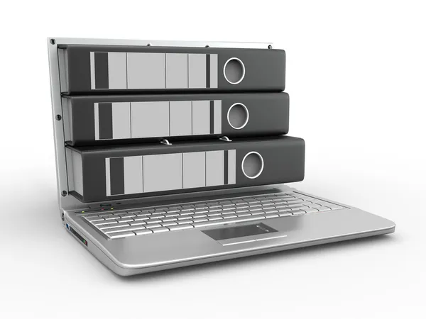 Archive. Laptop with folders instead of the screen — Stock Photo, Image