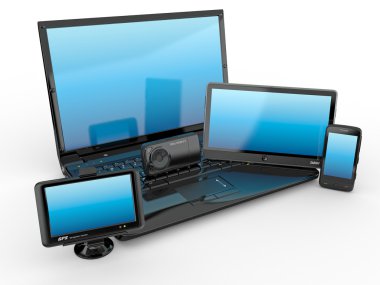 dizüstü bilgisayar, cep telefonu, tablet pc ve gps. 3D