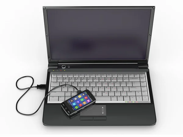 Bağlayın. laptop ve cep telefonu konsepti. — Stok fotoğraf