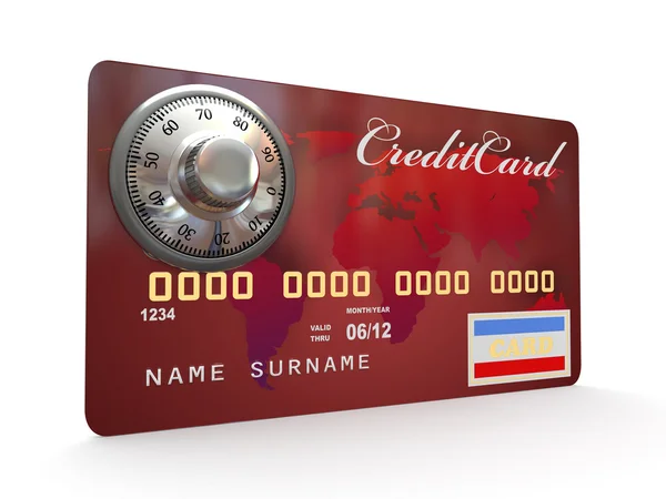 Credit card with steel security lock. 3d — Stock Photo, Image