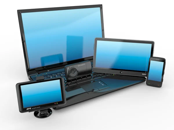 Laptop, telefone celular, tablet pc e gps. 3d — Fotografia de Stock